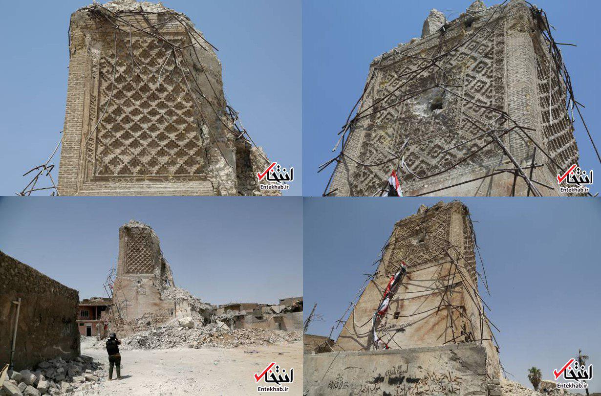 تصاویر مناره منهدم شده الحدباء از فاصله نزدیک