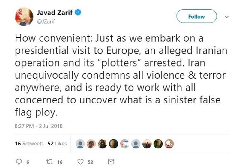 واکنش ظریف به ادعای رسانههای غربی درباره بازداشت دیپلمات ایرانی در اروپا واکنش ظریف به ادعای رسانههای غربی درباره بازداشت دیپلمات ایرانی در اروپا