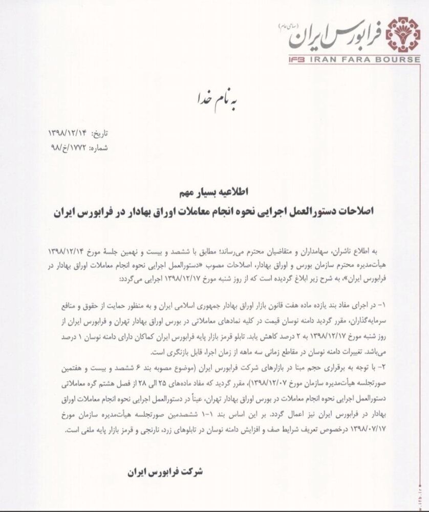 دامنه نوسان در بورس و فرابورس به ۲ درصد کاهش یافت