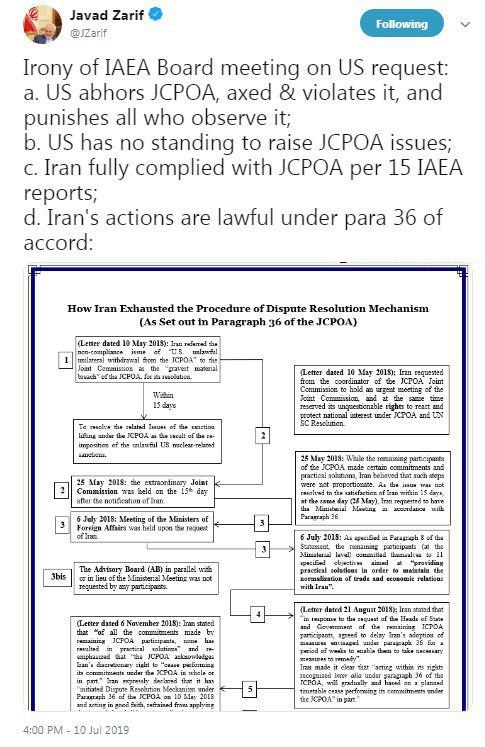 توییت ظریف درباره برگزاری نشست شورای حکام آژانس به درخواست آمریکا توییت ظریف درباره برگزاری نشست شورای حکام آژانس به درخواست آمریکا