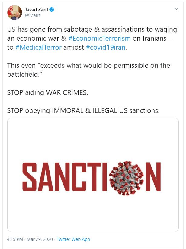 ظریف: پیروی از تحریم&zwnj;های غیر قانونی آمریکا را متوقف کنید