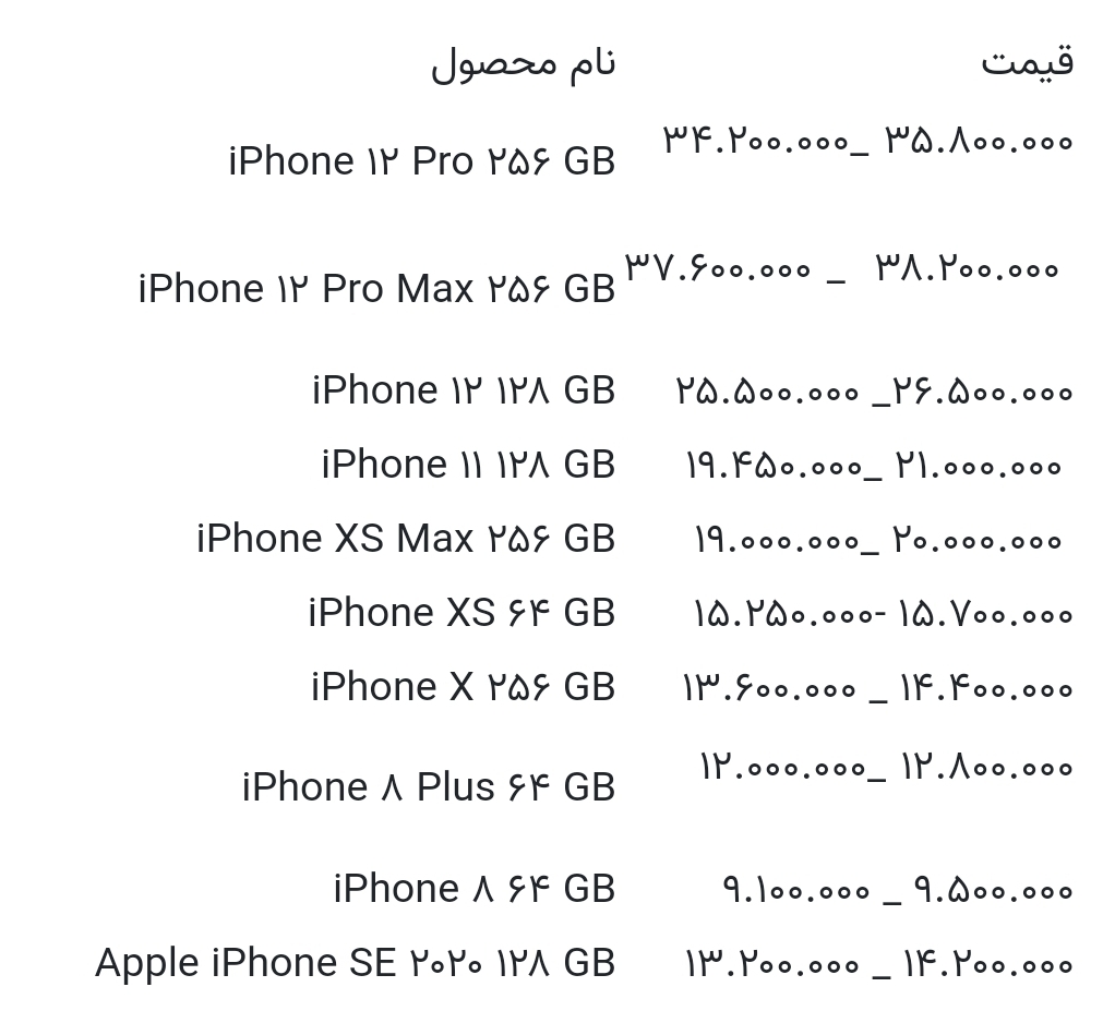قیمت انواع آیفون امروز ۱۴ خرداد ۱۴۰۰