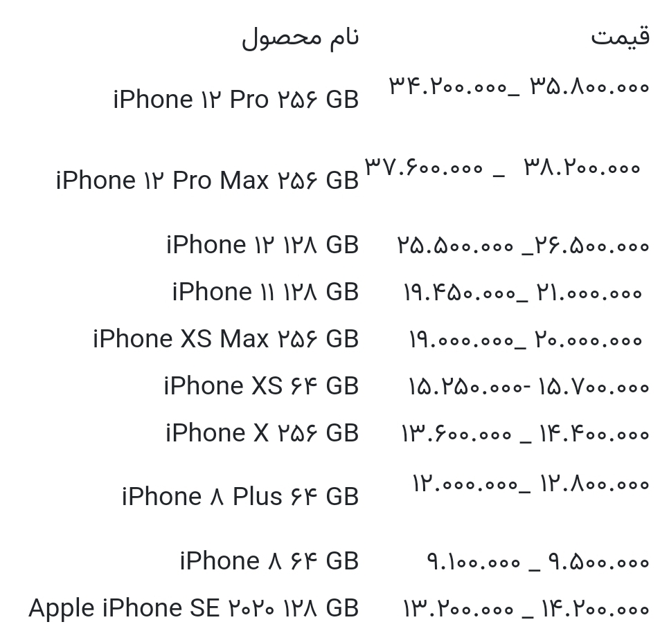 قیمت انواع آیفون امروز ۱۶ خرداد ۱۴۰۰
