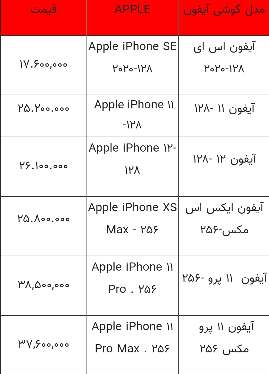 قیمت انواع آیفون امروز ۲۸ تیر ۱۴۰۰