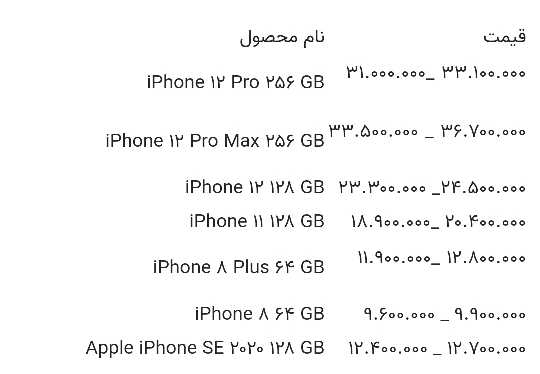 قیمت انواع آیفون امروز ۱ مهرماه ۱۴۰۰
