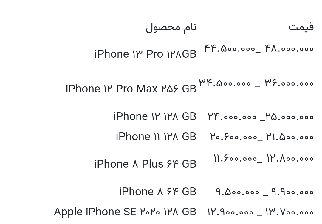 قیمت انواع آیفون امروز ۲۲ مهر ۱۴۰۰