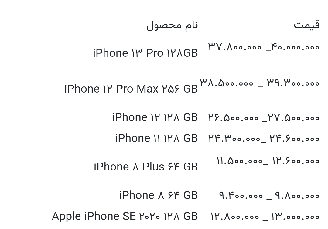 قیمت انواع آیفون امروز ۱۰ آذر ۱۴۰۰