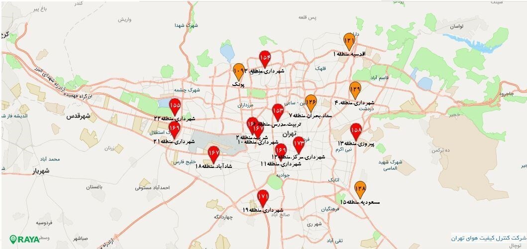 هوای تهران در وضعیت ناسالم برای همه گروهها / ۱۱ ایستگاه در شرایط قرمز هوای تهران در وضعیت ناسالم برای همه گروهها / ۱۱ ایستگاه در شرایط قرمز