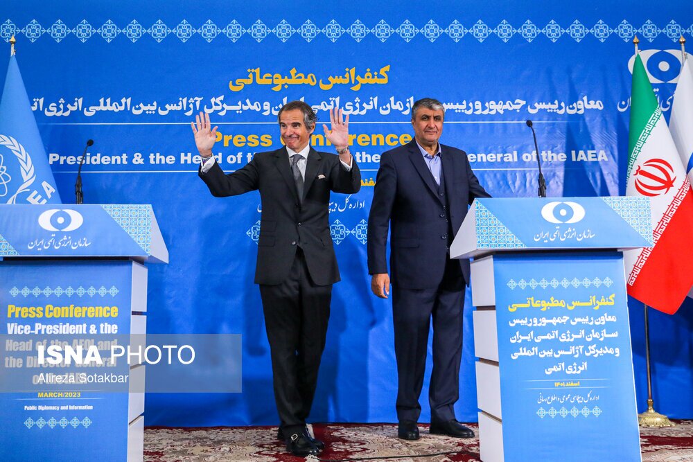 تصاویر: کنفرانس خبری رافائل گروسی و محمد اسلامی، رییس سازمان انرژی اتمی