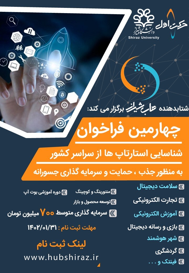 چهارمین فراخوان حمایت از استارتاپهای سراسر کشور ( لبخند چهارم ) توسط “هاب شیراز” آغاز شد چهارمین فراخوان حمایت از استارتاپهای سراسر کشور ( لبخند چهارم ) توسط “هاب شیراز” آغاز شد