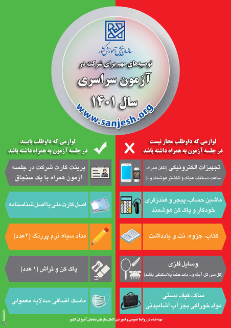 لیست لوازم ممنوعه کنکوریها اعلام شد / داوطلبان کنکور چه وسایلی نباید همراه داشته باشند؟ لیست لوازم ممنوعه کنکوریها اعلام شد / داوطلبان کنکور چه وسایلی نباید همراه داشته باشند؟