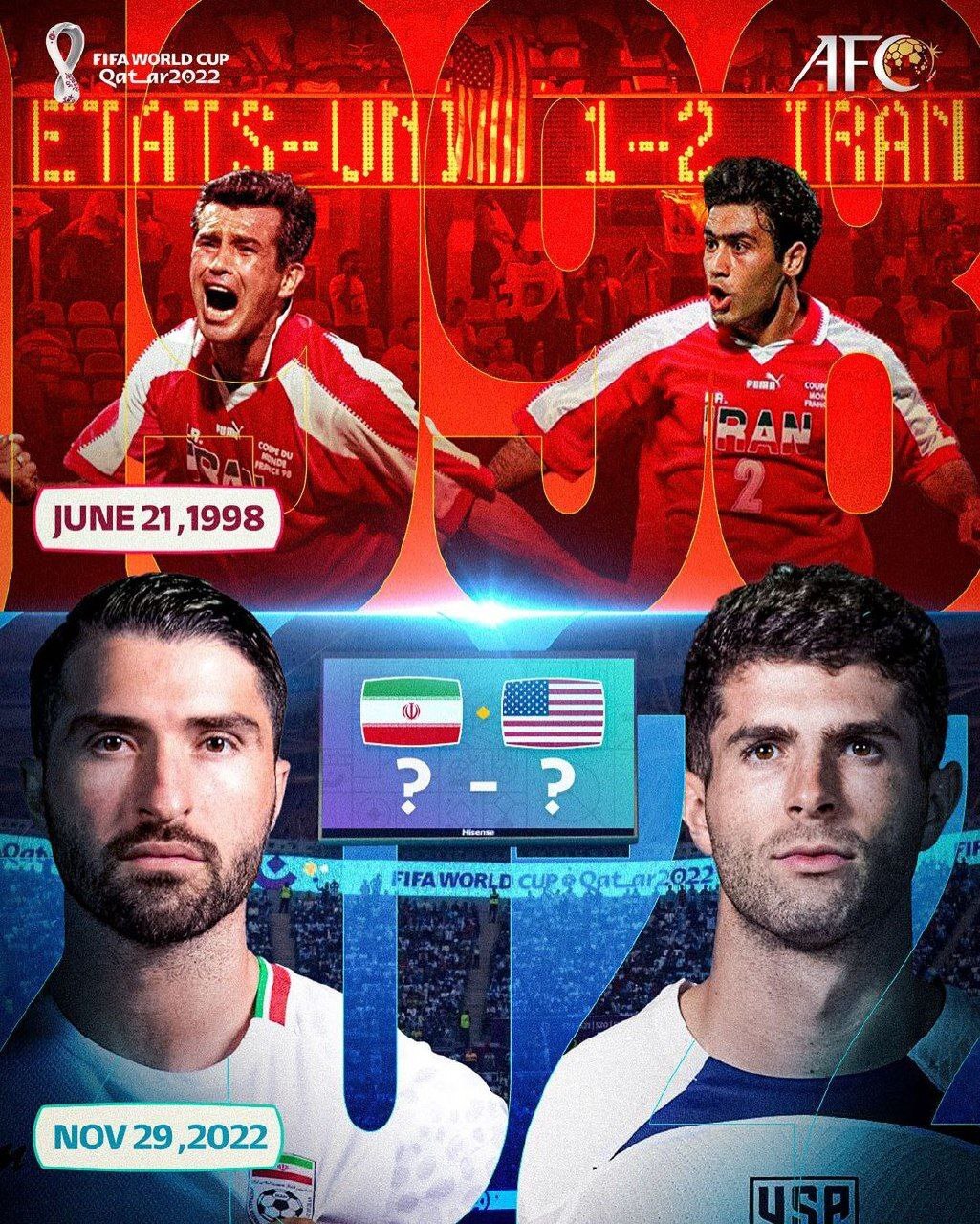 واکنش نوستالژیک AFC به بازی ایران و آمریکا: تاریخ دوباره تکرار میشود؟ واکنش نوستالژیک AFC به بازی ایران و آمریکا: تاریخ دوباره تکرار میشود؟