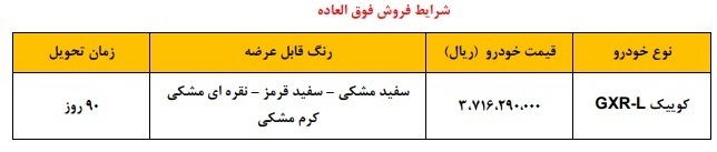 طرح فروش فوری کوییک دی 1402 + جدول