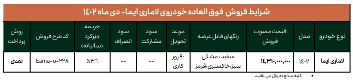 فروش فوق العاده لاماری دی ۱۴۰۲ + جدول و شرایط