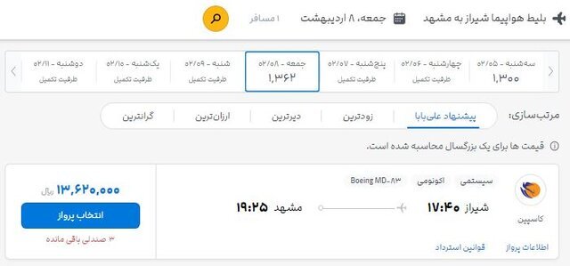 افزایش ۱۰۰ درصدی و چراغ خاموش بلیت هواپیما