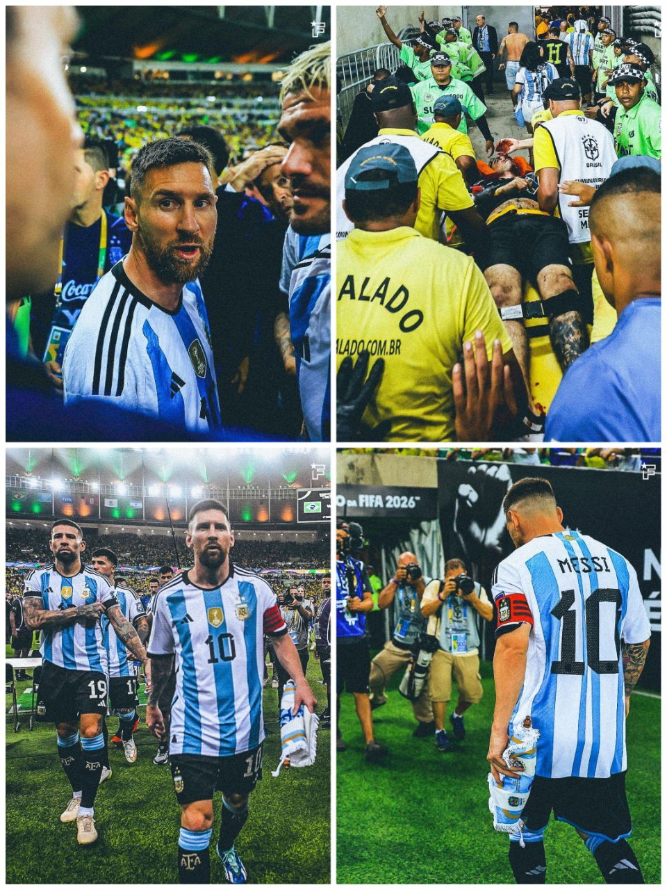 تصاویری از جنجال در بازی برزیل - آرژانتین؛ از دعوا روی سکو‌ها تا درگیری میان مسی و رودریگو / مسی هم تیمی‌هایش را به رختکن برد: در این شرایط بازی نمی‌کنیم