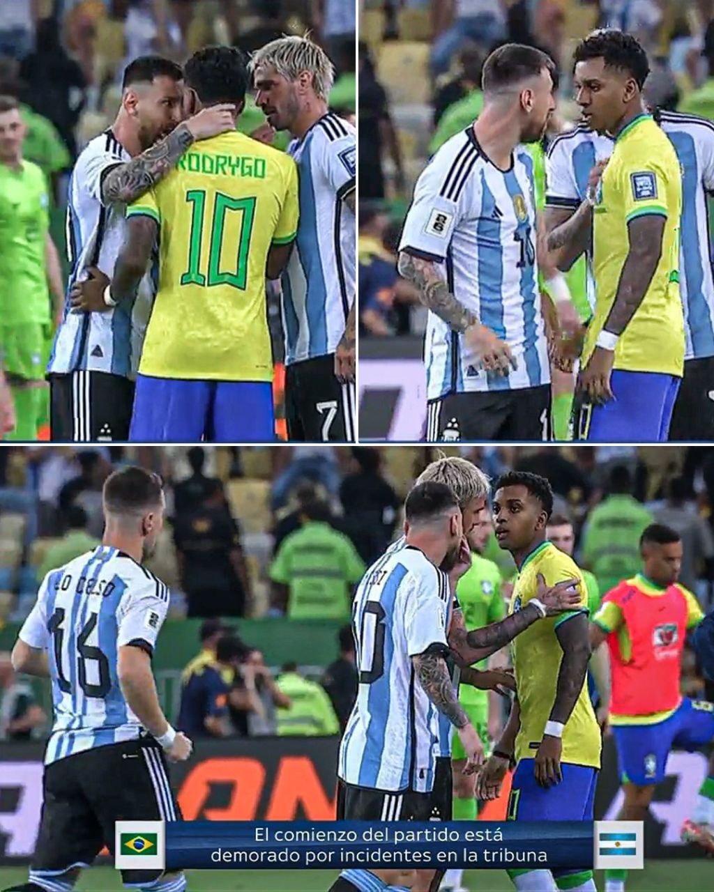 تصاویری از جنجال در بازی برزیل - آرژانتین؛ از دعوا روی سکو‌ها تا درگیری میان مسی و رودریگو / مسی هم تیمی‌هایش را به رختکن برد: در این شرایط بازی نمی‌کنیم