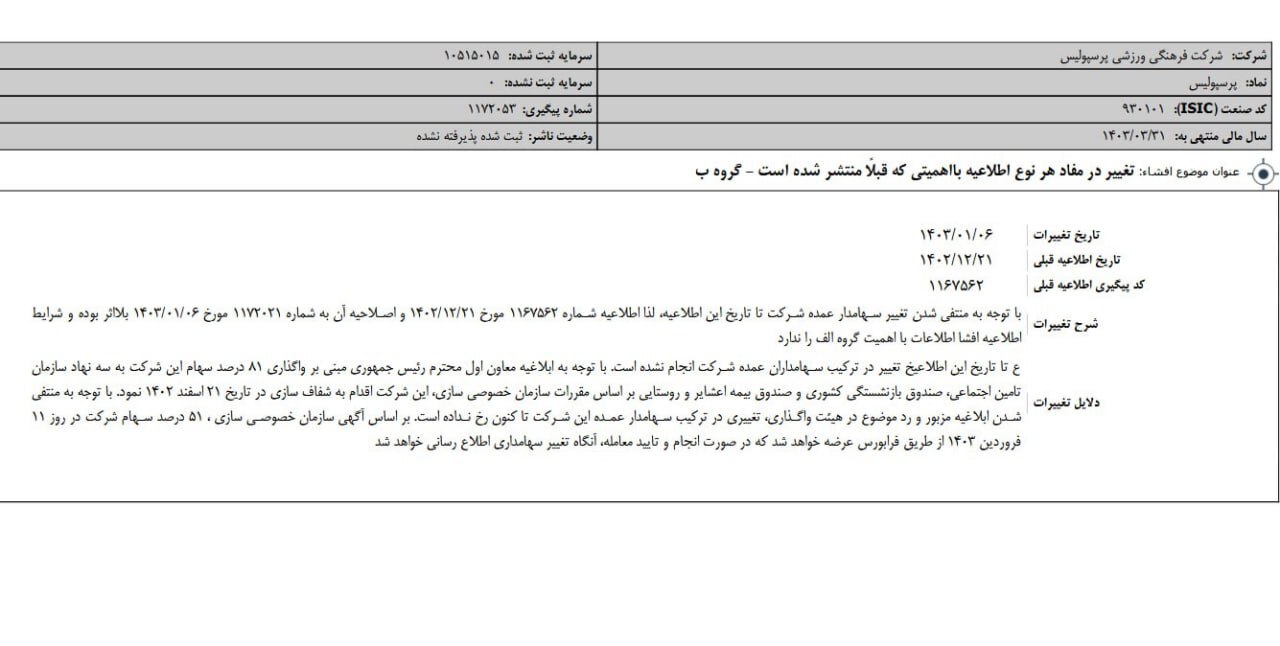 پرسپولیس آماده تغییر مالکیت