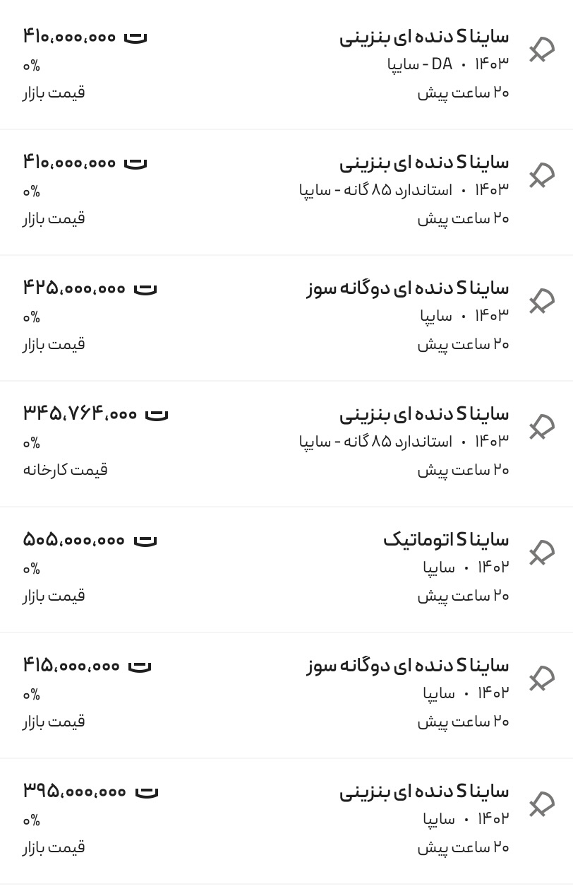 قیمت ساینا، امروز ۲۱ شهریور ۱۴۰۳