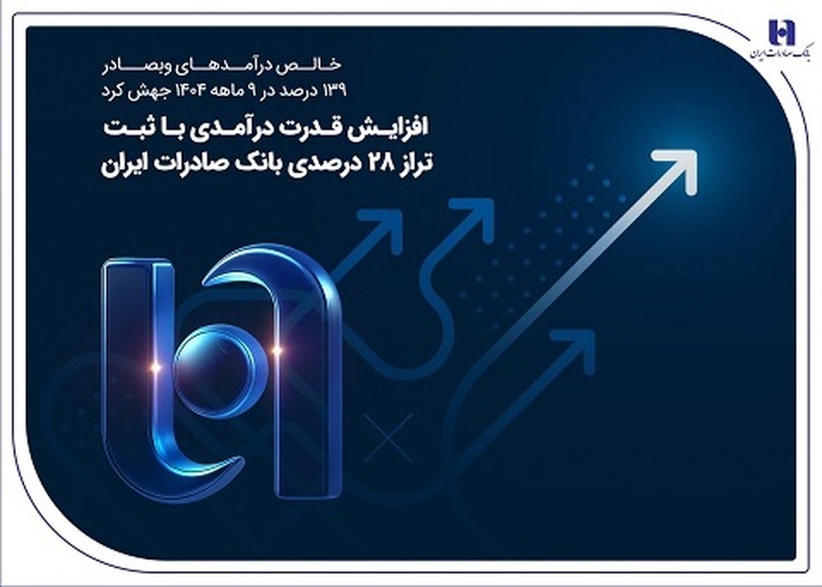 خالص درآمد‌های وبصادر ۱۳۹ درصد در ۹ ماهه ۱۴۰۴ جهش کرد
افزایش قدرت درآمدی با ثبت تراز ۲۸ درصدی بانک صادرات ایران