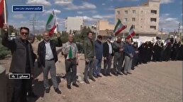 ببینید / تشکیل زنجیره انسانی حمایت از تاسیسات برق سمنان