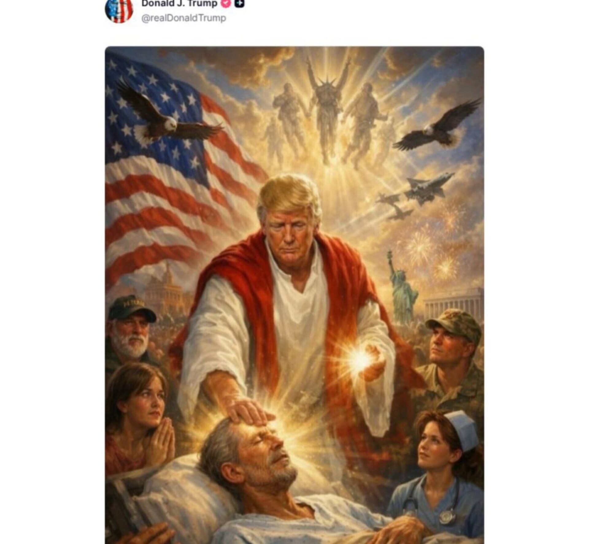 بعد از حمله به پاپ، ترامپ خود را در قامت مسیح (ع) به تصویر کشید/ نماینده سابق کنگره آمریکا: این چیزی فراتر از کفر است؛ این سیرت دجال است