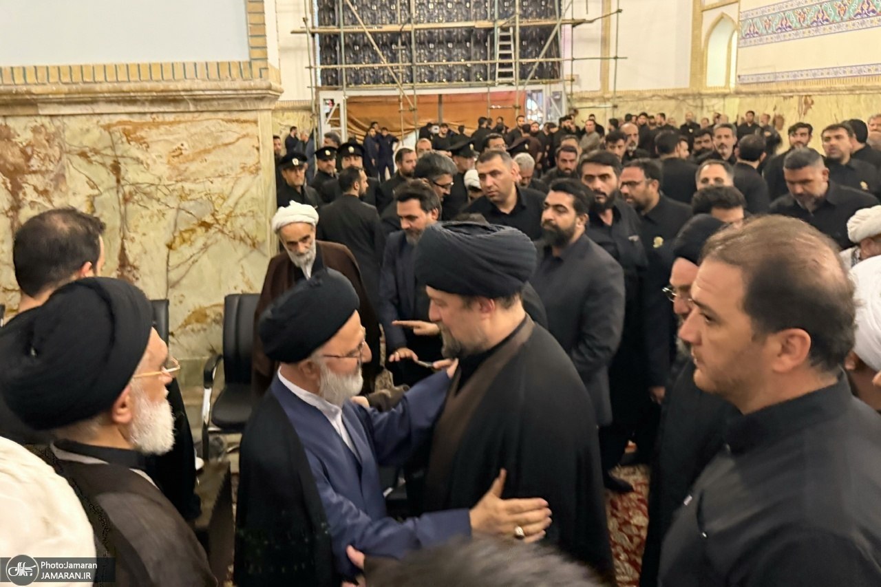 تصاویر: سیدحسن خمینی، قالیباف، مروی، حکیم، اژه‌ای، حجازی و فرزند سیدحسن نصرالله در مراسم تشییع رهبر شهید در مشهد